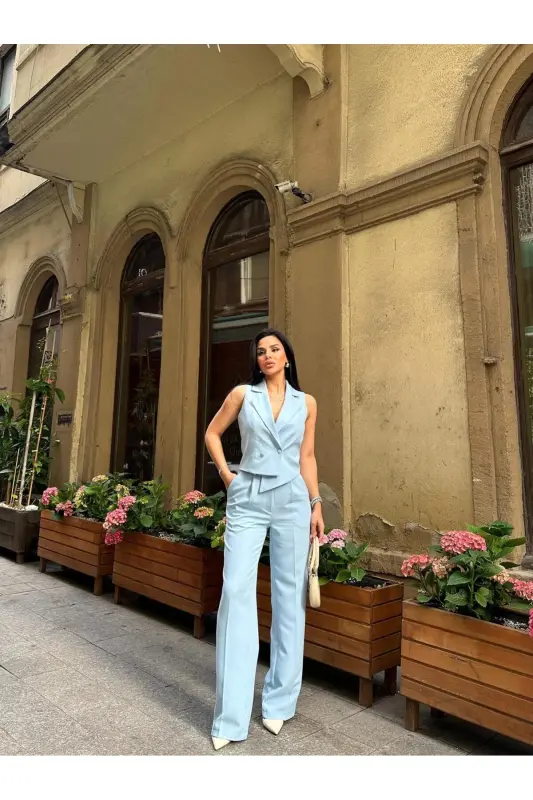 Vest Pants Pocketed Suit-BLUE - 7