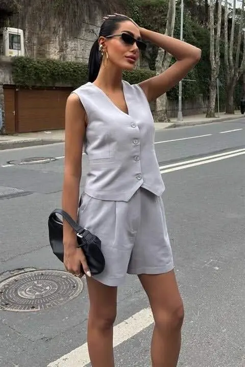 Vest Shorts Flamed Linen Set 10133-17 - 6