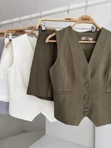 Vest Shorts Flamed Linen Set 10133-17 - 9