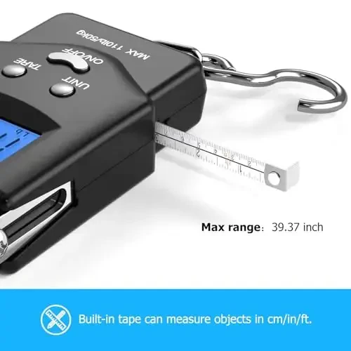 Весы для рыбы Dr.meter - PS01 110lb/50kg с подсветкой LCD-дисплея, встроенной рулеткой - Весы для рыбалки с 2 батареями AAA, карманный размер - Подарки для рыбалки для мужчин - 5