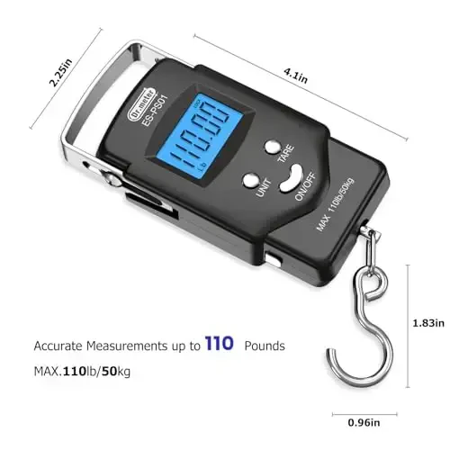 Весы для рыбы Dr.meter - PS01 110lb/50kg с подсветкой LCD-дисплея, встроенной рулеткой - Весы для рыбалки с 2 батареями AAA, карманный размер - Подарки для рыбалки для мужчин - 7