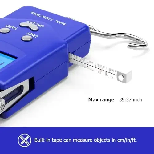 Весы для рыбы Dr.meter - PS01 110lb/50kg с подсветкой LCD дисплея, встроенной рулеткой - Весы для рыбалки с 2 батарейками AAA, карманный размер - Подарки для рыбалки для мужчин - 3