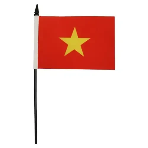 Vetnam Stol Bayrog'i 4'' x 6'' - Vetnam Stol Bayrog'i 15 x 10 sm. - Qora plastik tayoq va taglik - AZ FLAG - 1