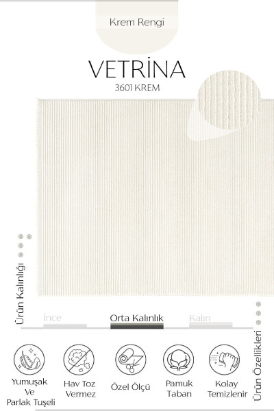 Vetrina 3601 Cream Soft Textured Rug Carpet Living Room Kitchen Corridor Cutting Runner Woven Machine Carpet - 27