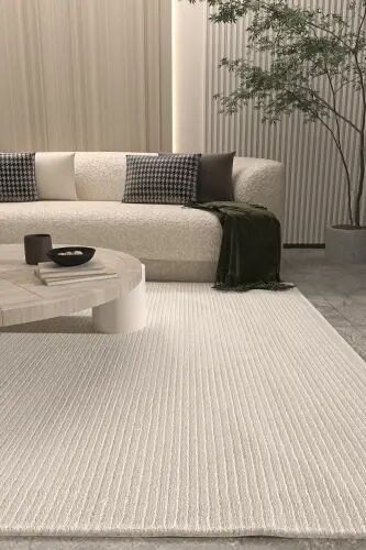 Vetrina 3601 Krem Yumuşak Dokulu Halı Kilim Salon Mutfak Koridor Kesme Yolluk Dokuma Makine Halısı - Krem - 1