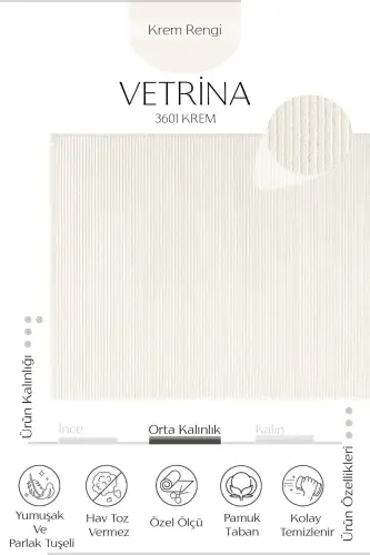 Vetrina 3601 Krem Yumuşak Dokulu Halı Kilim Salon Mutfak Koridor Kesme Yolluk Dokuma Makine Halısı - Krem - 3