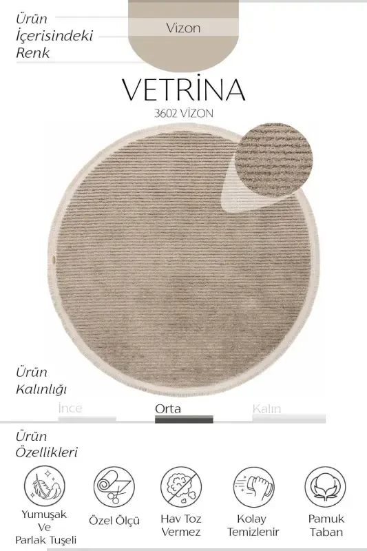 Vetrina 3602 Mink Soft Texture Carpet Rug Living Room Kitchen Corridor Cut Runner Round Machine Carpet-Mink - 3
