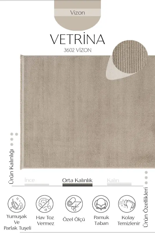 Vetrina 3602 Mink Soft Touch Carpet Rug Living Room Kitchen Hallway Cut Runner Woven Machine Carpet-Mink - 7