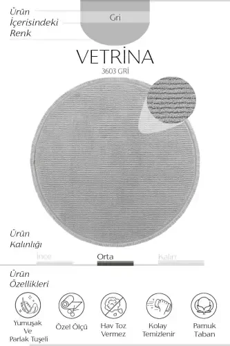 Vetrina 3603 Gray Soft Texture Rug Carpet Living Room Kitchen Hallway Cut Runner Round Machine Carpet-Gray - 3