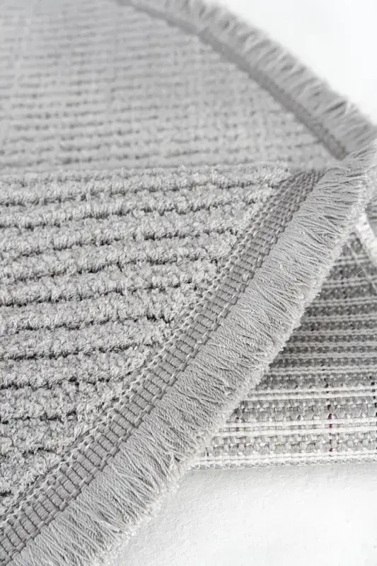 Vetrina 3603 Gri Yumuşak Doku Halı Kilim Salon Mutfak Koridor Kesme Yolluk Yuvarlak Makine Halısı-Gri - 7
