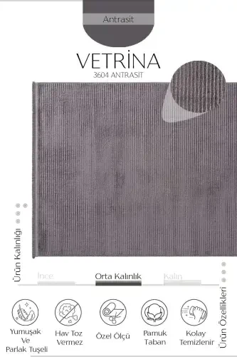 Vetrina 3604 Antratsit Yumshoq Doku Gilam Kilim Salon Oshxona Koridor Kesma Yo'lak To'quv Mashina Gilami-Antratsit - 3