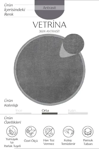 Vetrina 3604 Antratsit Yumshoq Gilam Kilim Salon Oshxona Koridor Kesma Yo'lak Dumaloq Mashina Gilami-Antratsit - 3
