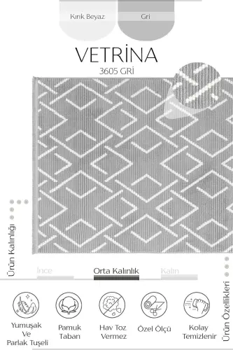Vetrina 3605 Gray Soft Touch Carpet Rug Living Room Kitchen Hallway Cut Runner Woven Machine Carpet-Gray 2 - 4