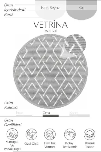 Vetrina 3605 Grey Soft Texture Rug Carpet Living Room Kitchen Hallway Cut Runner Round Machine Carpet-Grey 1 - 3