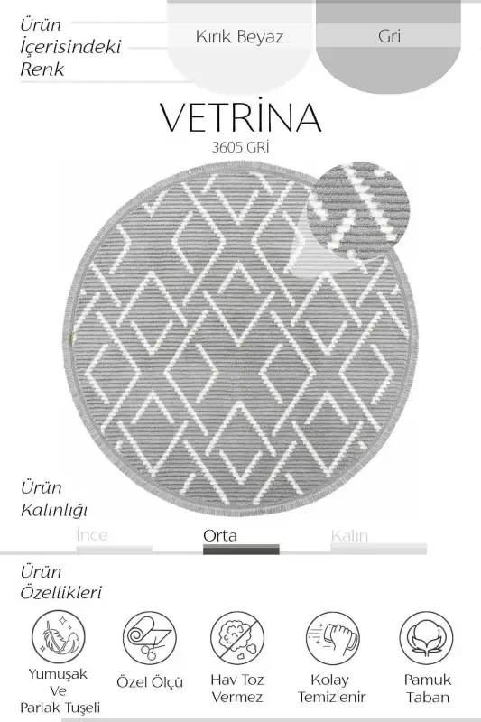 Vetrina 3605 Grey Soft Texture Rug Carpet Living Room Kitchen Hallway Cut Runner Round Machine Carpet-Grey 1 - 3