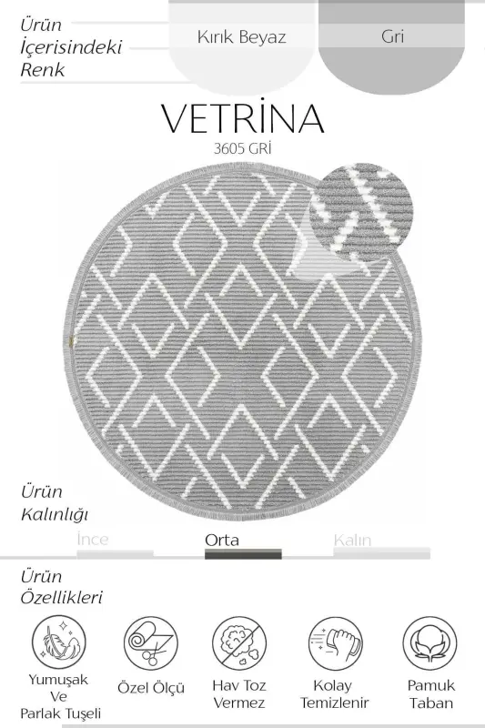 Vetrina 3605 Grey Soft Texture Rug Carpet Living Room Kitchen Hallway Cut Runner Round Machine Carpet-Grey 1 - 4