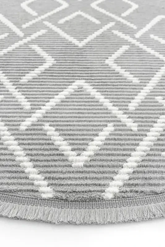 Vetrina 3605 Gri Yumuşak Doku Halı Kilim Salon Mutfak Koridor Kesme Yolluk Yuvarlak Makine Halısı-Gri 1 - 6