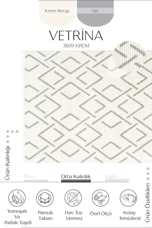 Vetrina 3609 Крем Мягкий Ковер Килим Салон Кухня Коридор Отрезной Дорожка Тканый Машинный Ковер-Крем 2 - 8