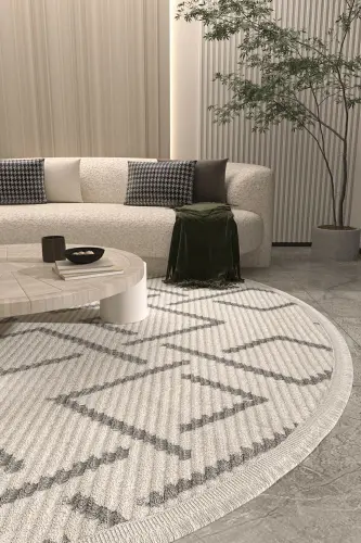 Vetrina 3609 Krem Yumshoq Doku Gilam Kilim Salon Oshxona Koridor Kesma Yo'lak Dumaloq Mashina Gilami-Krem 1 