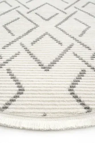 Vetrina 3609 Krem Yumuşak Doku Halı Kilim Salon Mutfak Koridor Kesme Yolluk Yuvarlak Makine Halısı-Krem 1 - 6