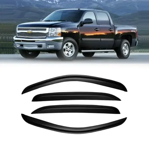 Ветровики на окна для 2007-2013 Chevy Silverado 1500 / GMC Sierra 1500 / Avalanche / Suburban Crew Cab, дефлекторы дождя, темно-дымчатые, 07-14 Silverado/Sierra 2500 3500HD / 07-14 Yukon XL, на скотче - CMVT AUTO