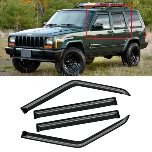 Ветровики на окна для Jeep Cherokee 1984-2001 (кроме модели Limited), дождевики, дефлекторы, темно-дымчатые, комплект из 4 шт. - 1
