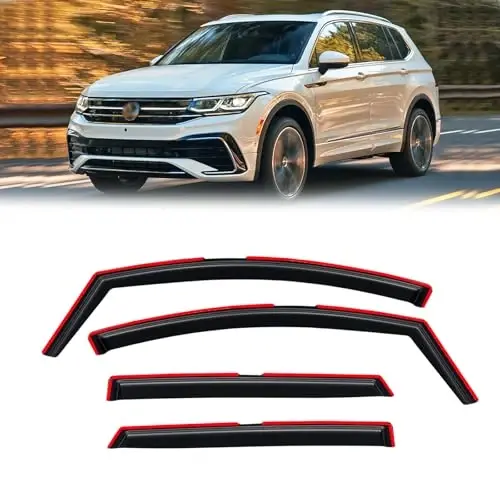 Ветровики на окна вставные для Volkswagen (VW) Tiguan 2018-2024, дефлекторы темный дым 2019-2023, на скотче, 4 шт. 