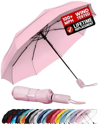 Repel Windproof Travel Umbrella - Compact & Withstands Winds up to 100MPH , Strongest Premium Auto Folding Umbrella for Rain and Sun - Durable, Light & Portable for Women & Men , Fits Backpack & Cars 