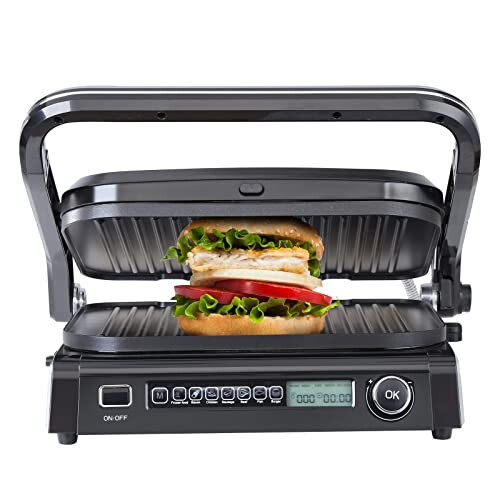 VEVOR 7'si 1 Arada Elektrikli Izgara, 1800 W Kapalı Panini Pres Izgarası, Yapışmaz ve Çıkarılabilir Izgara Plakalı Paslanmaz Çelik Teppanyaki Izgarası, 0-230℃ Ayarlanabilir Sıcaklık Kontrolü, LCD Ekran, 110 V - 1