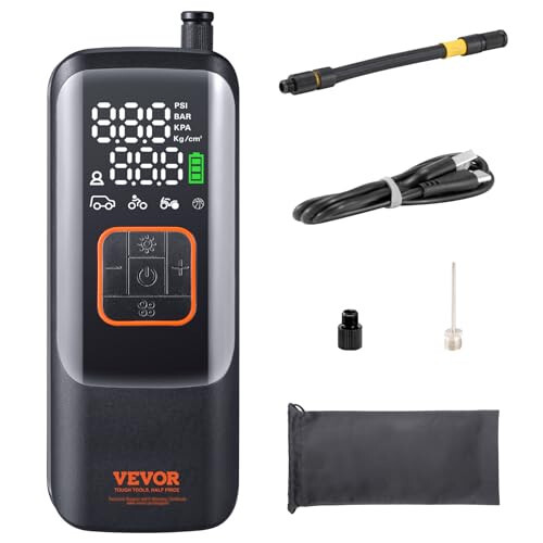 VEVOR Electric Bike Pump, 150PSI Tire Inflator Portable Air Compressor with Auto Shut-Off and LCD Screen, Electric Air Pump with Presta Schrader Valve for Motorcycle Bike Car Ball - 1