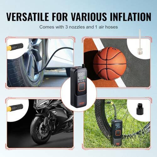 VEVOR Electric Bike Pump, 150PSI Tire Inflator Portable Air Compressor with Auto Shut-Off and LCD Screen, Electric Air Pump with Presta Schrader Valve for Motorcycle Bike Car Ball - 6