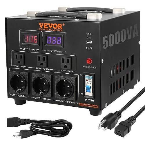 VEVOR Voltage Converter Transformer, 5000W, Heavy Duty Step Up/Down Transformer, Convert from 110 Volt to 220 Volt and from 220 Volt to 110 Volt, with US Outlet EU Outlet 5V USB Port, CE Certified - 1