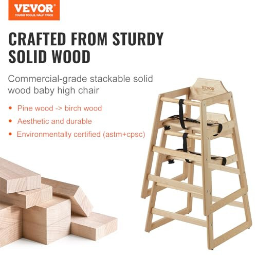 VEVOR Wooden Double Solid Wood Feeding, Eat & Grow Portable High, Easy to Clean Baby Booster Seat, Compact Toddler Chair, Natural - 44