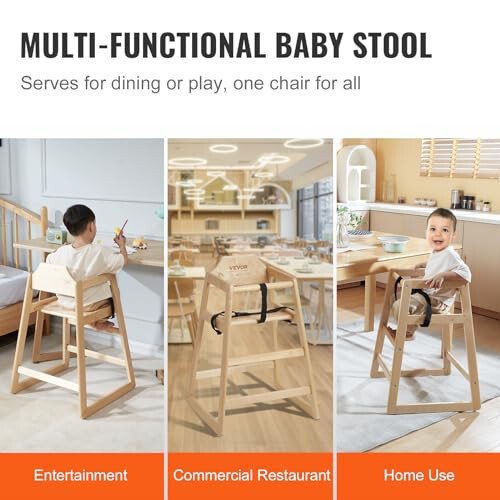 VEVOR Wooden Double Solid Wood Feeding, Eat & Grow Portable High, Easy to Clean Baby Booster Seat, Compact Toddler Chair, Natural - 48