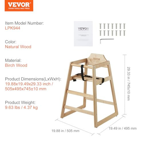 VEVOR Wooden Double Solid Wood Feeding, Eat & Grow Portable High, Easy to Clean Baby Booster Seat, Compact Toddler Chair, Natural - 49