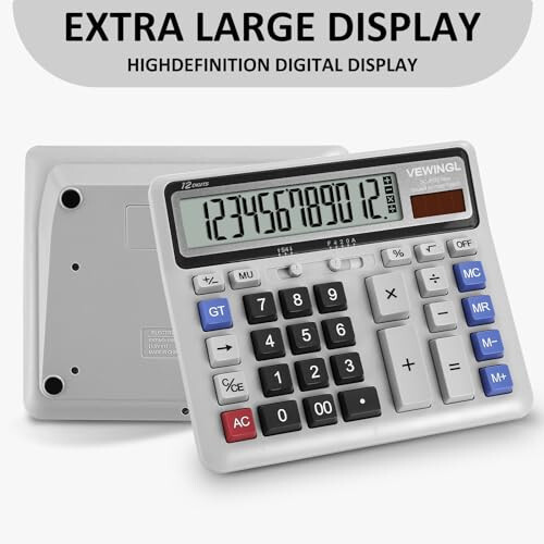 VEWINGL Desk Calculator 12 Digit, Large Computer Keys,Desktop Dual Power Battery and Solar, Calculator with Large LCD Display for Office,School, Home & Business Use,Automatic Sleep.7.6 * 6.4in - 2