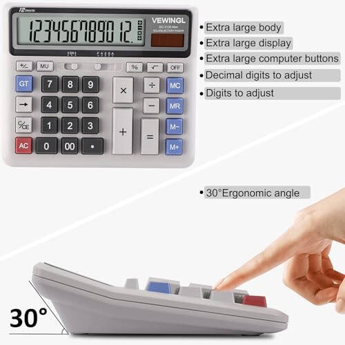 VEWINGL Desk Calculator 12 Digit, Large Computer Keys,Desktop Dual Power Battery and Solar, Calculator with Large LCD Display for Office,School, Home & Business Use,Automatic Sleep.7.6 * 6.4in - 4