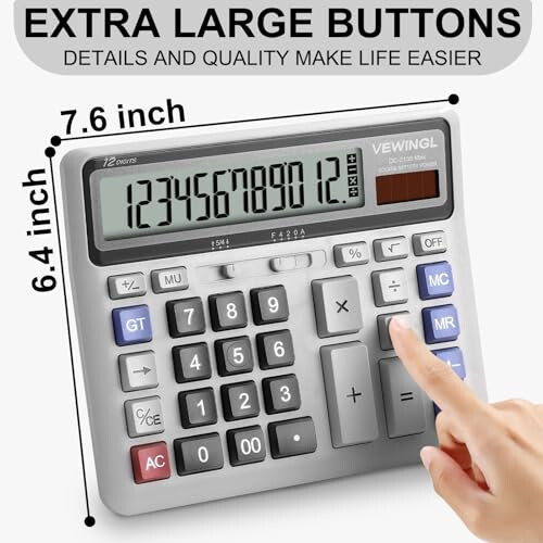 VEWINGL Desk Calculator 12 Digit, Large Computer Keys,Desktop Dual Power Battery and Solar, Calculator with Large LCD Display for Office,School, Home & Business Use,Automatic Sleep.7.6 * 6.4in - 5