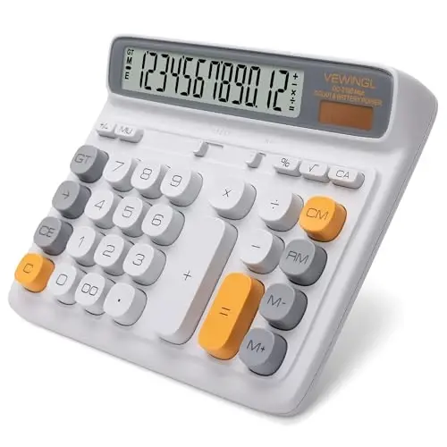 VEWINGL Desktop Calculator, 12-Digit Large LCD Display, Big Computer-Style Keys, Dual Power (Solar & Battery), Auto Sleep Mode, for Office, School, Home & Business 7.5″ x 6.1″ (Gray, L) - 1