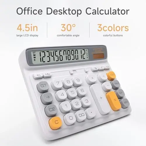 VEWINGL Desktop Calculator, 12-Digit Large LCD Display, Big Computer-Style Keys, Dual Power (Solar & Battery), Auto Sleep Mode, for Office, School, Home & Business 7.5″ x 6.1″ (Gray, L) - 2
