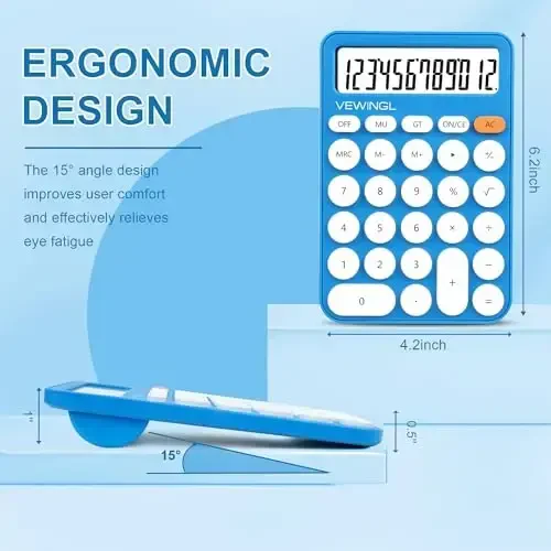 Standard Calculator 12 Digit,6.2 * 4.2in Desktop Large Display and Buttons,Calculator with Large LCD Display for Office,School, Home & Business Use,Automatic Sleep,15 °Tilt Screen - 3