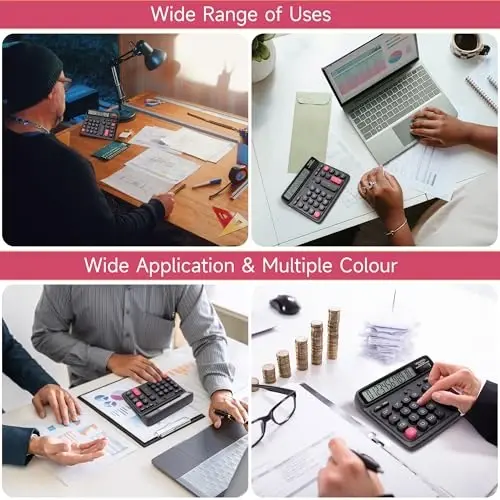 VEWINGL Desktop Calculator, 12-Digit Large LCD Display, Big Computer-Style Keys, Dual Power (Solar & Battery), Auto Sleep Mode, for Office, School, Home & Business 7.5″ x 6.1″ (Black, L) - 5