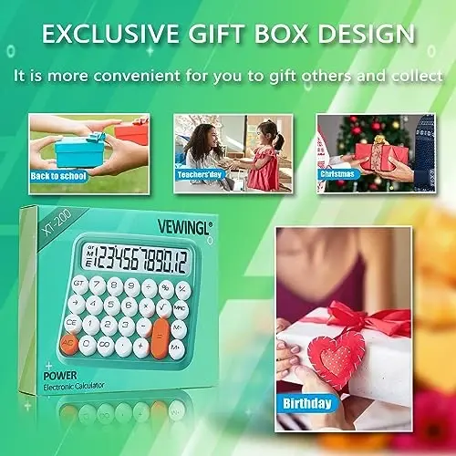 VEWINGL Mechanical Switch Calculator, 10 Digit LCD Display and Buttons, Great for Everyday Life and Basic Office Work, with Battery - 5