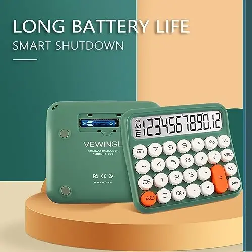 VEWINGL Mechanical Switch Calculator, 10 Digit LCD Display and Buttons, Great for Everyday Life and Basic Office Work, with Battery - 4