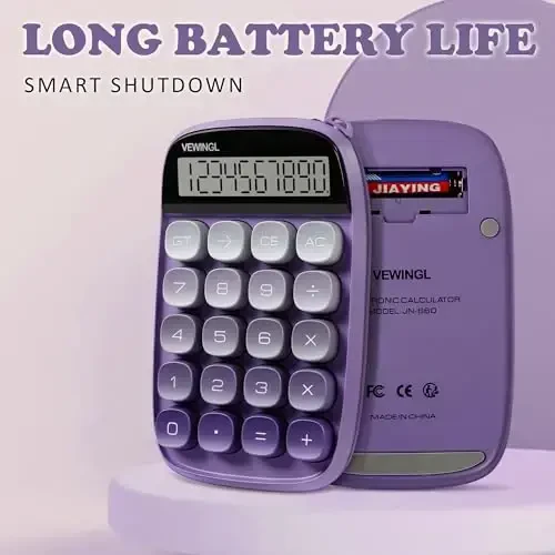 VEWINGL Mechanical Switch Calculator, 10 Digit LCD Display and Buttons, Great for Everyday Life and Basic Office Work, with Battery - 4