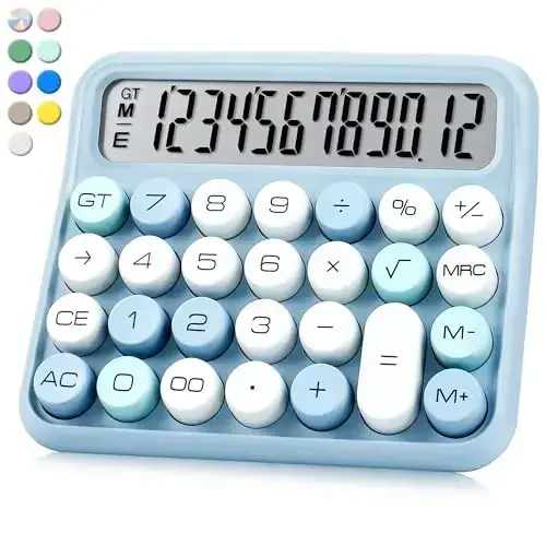 VEWINGL Mechanical Switch Calculator, 12 Digit Large LCD Display and Buttons, Great for Everyday Life and Basic Office Work, with Battery - 1