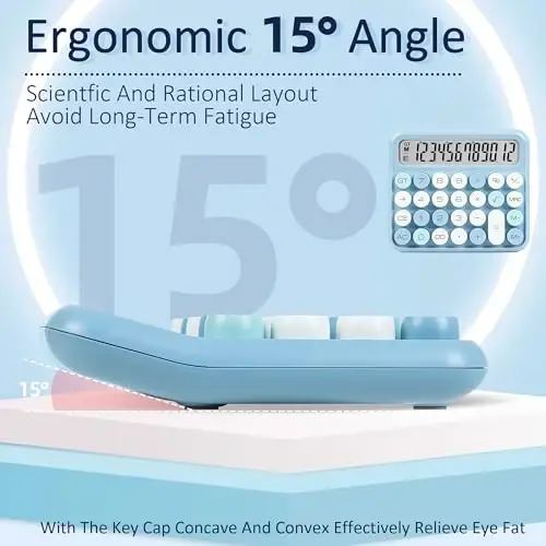 VEWINGL Mechanical Switch Calculator, 12 Digit Large LCD Display and Buttons, Great for Everyday Life and Basic Office Work, with Battery - 4