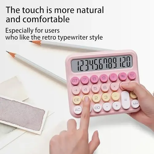 VEWINGL Mechanical Switch Calculator, 12 Digit Large LCD Display and Buttons, Great for Everyday Life and Basic Office Work, with Battery - 5