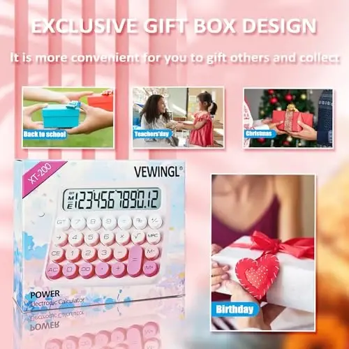 VEWINGL Mechanical Switch Calculator, 12 Digit Large LCD Display and Buttons, Great for Everyday Life and Basic Office Work, with Battery - 4