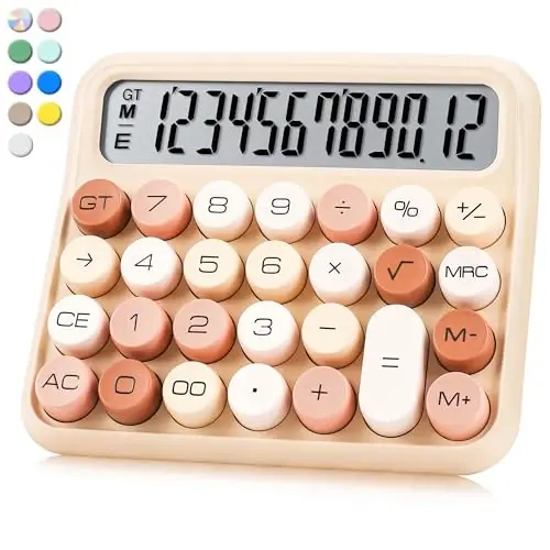 VEWINGL Mechanical Switch Calculator, 12 Digit Large LCD Display and Buttons, Great for Everyday Life and Basic Office Work, with Battery - 1